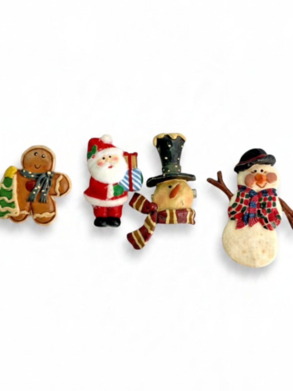 Handcrafted-Look Christmas Brooch Pin Lot of 4 Santa Snowman Gingerbread